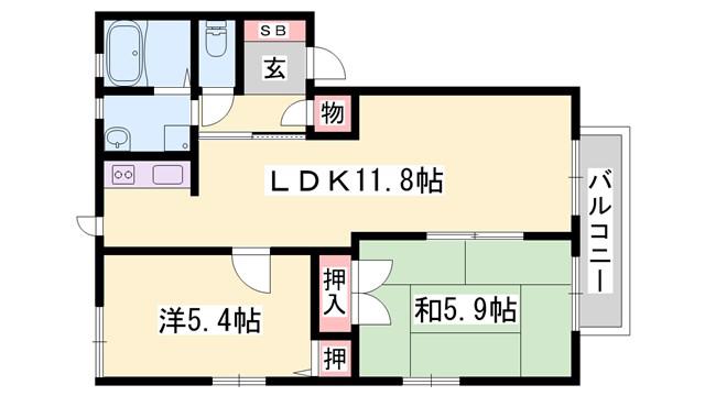 ディアス白国(2LDK/2階)の間取り写真