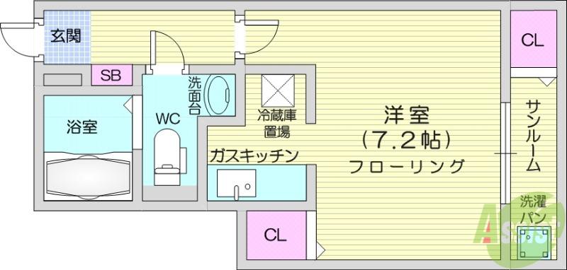 ボヌール(1K/1階)の間取り写真