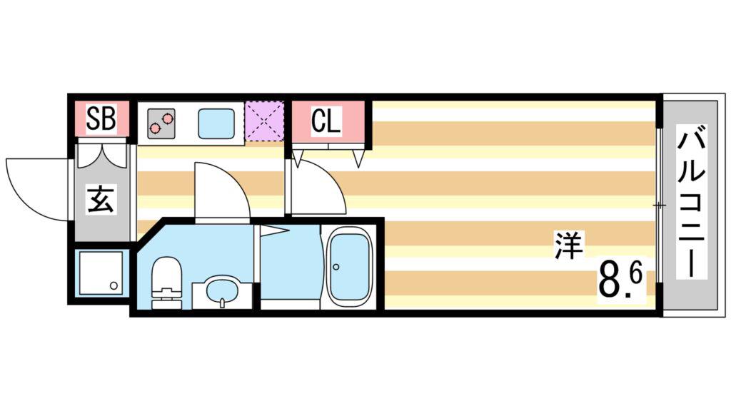 S-RESIDENCE神戸磯上通(1K/13階)の間取り写真