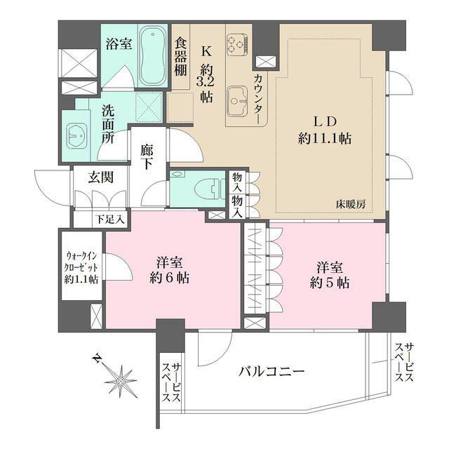 BELISTA小石川竹早町(2LDK/4階)の間取り写真