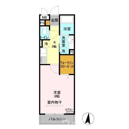 ヴィルクレール II(1K/2階)の間取り写真