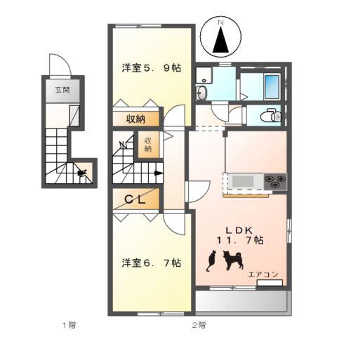 エンジェルステラ(2LDK/2階)の間取り写真