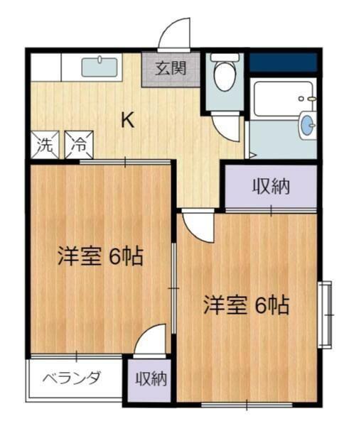 ハイツプリズムB棟(2K/2階)の間取り写真