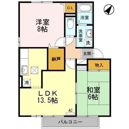 アメニティ殿山 B棟(2LDK/1階)の間取り写真