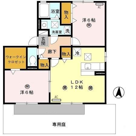 キャトルセゾンC棟(2LDK/1階)の間取り写真