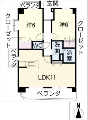 プライム伸和(2LDK/6階)の間取り写真