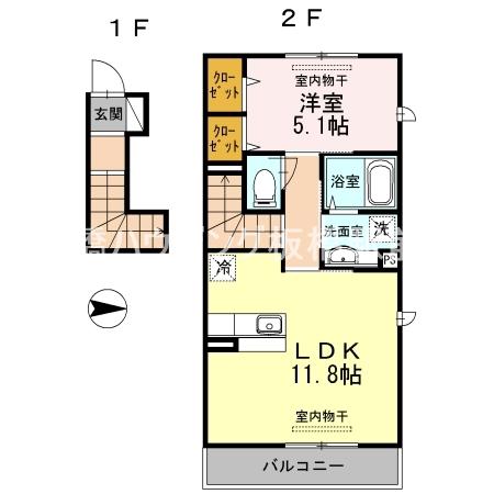 NOBLE COURT(1LDK/2階)の間取り写真