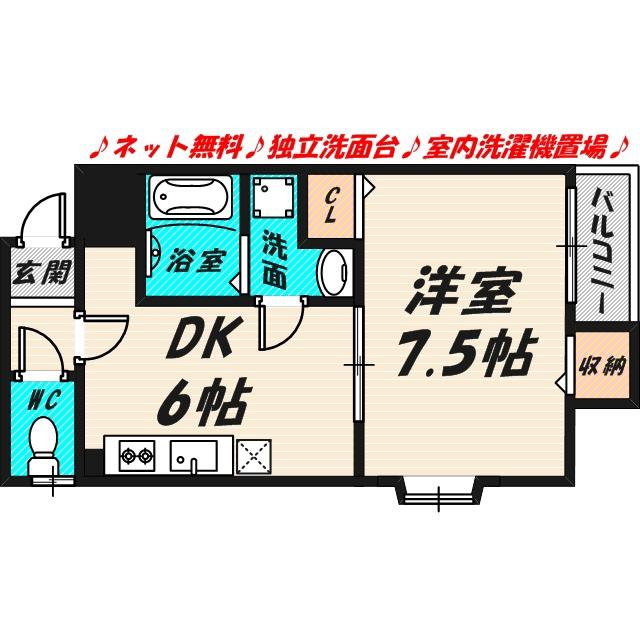 エトワール(1DK/2階)の間取り写真