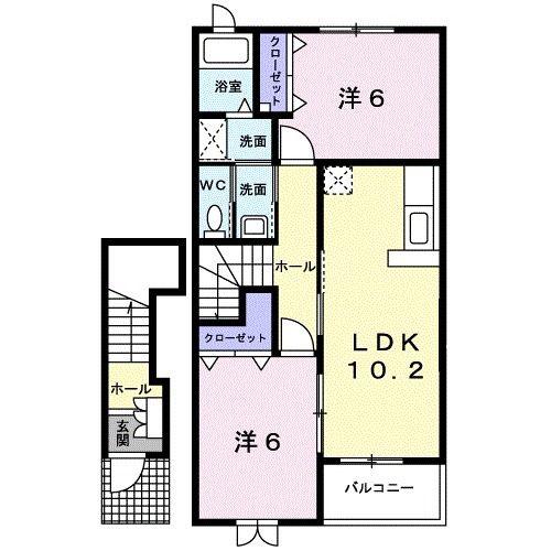 プラシード・ピアッツアB(2LDK/2階)の間取り写真