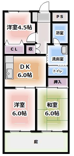 ベルロード23(3DK/1階)の間取り写真