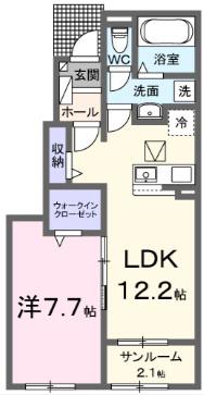 アリエス(1LDK/1階)の間取り写真