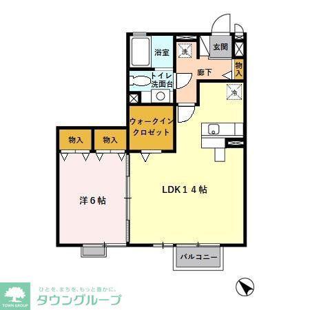 リビングタウン西寺方町(1LDK/2階)の間取り写真