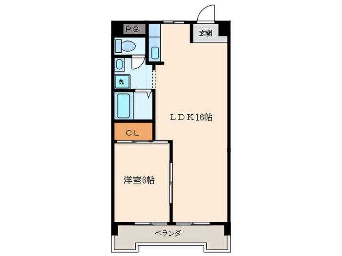 シャトー福(1LDK/6階)の間取り写真