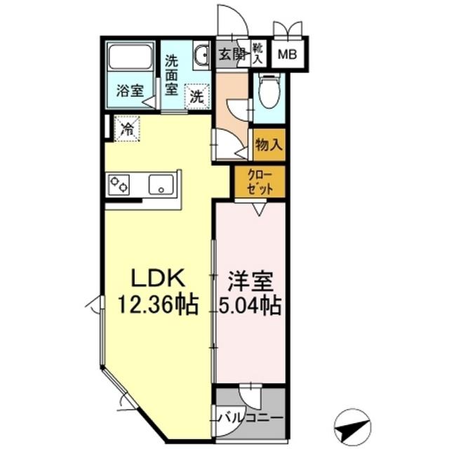 ローラス茶町(1LDK/1階)の間取り写真