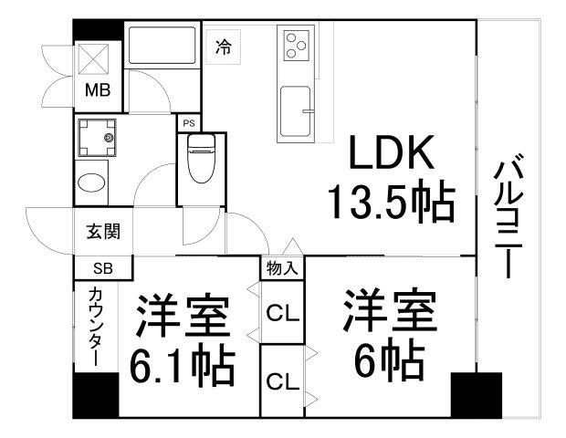 エルシェ柳本(2LDK/6階)の間取り写真