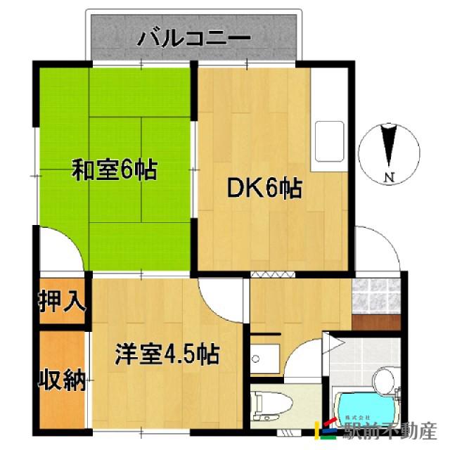 月田ガーデンハイツA棟(2DK/2階)の間取り写真