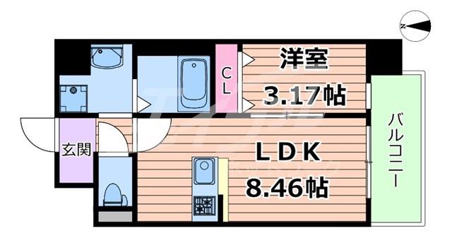GRAN PASEO都島(1LDK/2階)の間取り写真