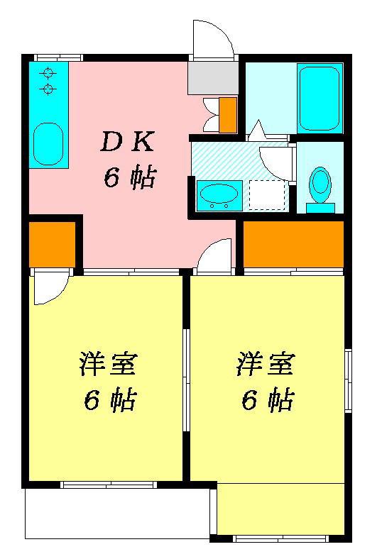 ユアハウス(2DK/2階)の間取り写真