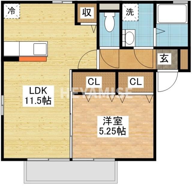 ルピナあいの(1LDK/1階)の間取り写真