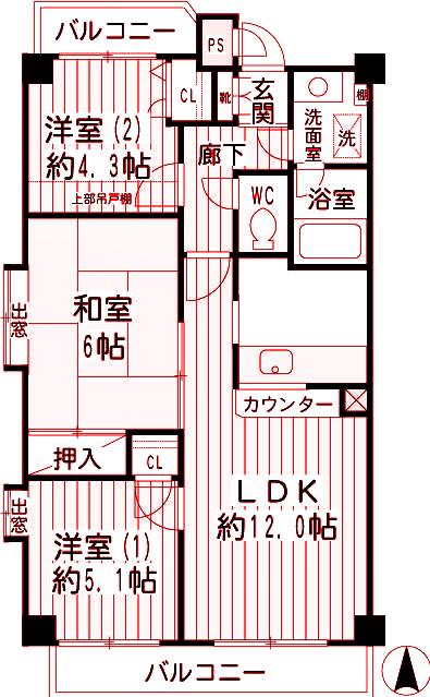 グレース川崎(3LDK/6階)の間取り写真