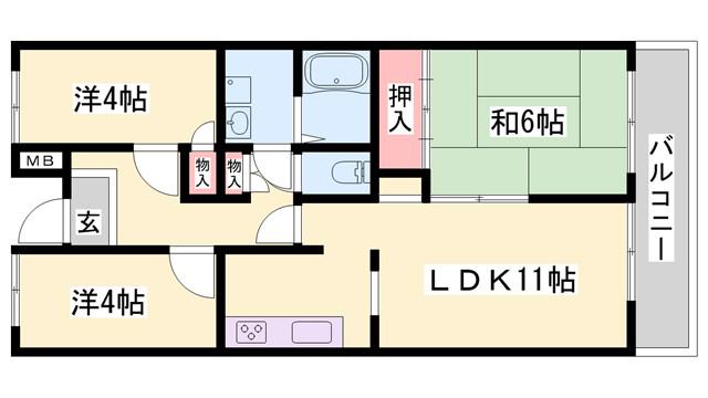 カサベルデ加古川(3LDK/3階)の間取り写真