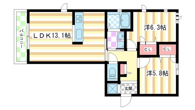 カドデュソレイユ(2LDK/2階)の間取り写真