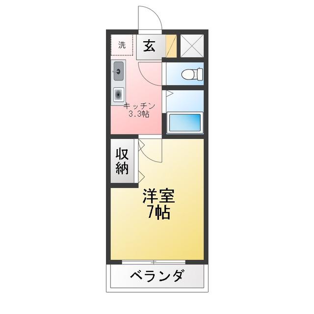 エクセル貴多川第7(1K/3階)の間取り写真