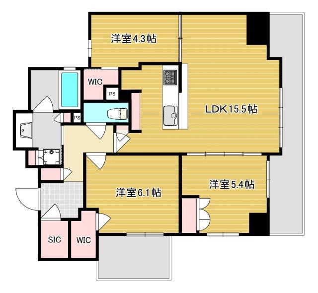 パラドール御所西グランデ(3LDK/4階)の間取り写真