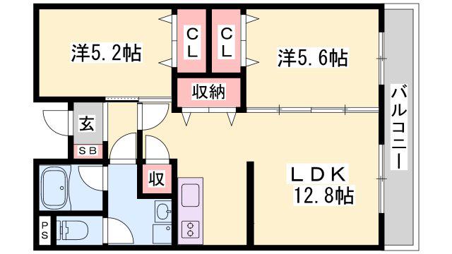 外堀川マンション(2LDK/3階)の間取り写真