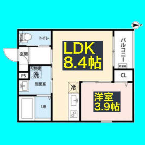シャンブル高畑(1LDK/2階)の間取り写真