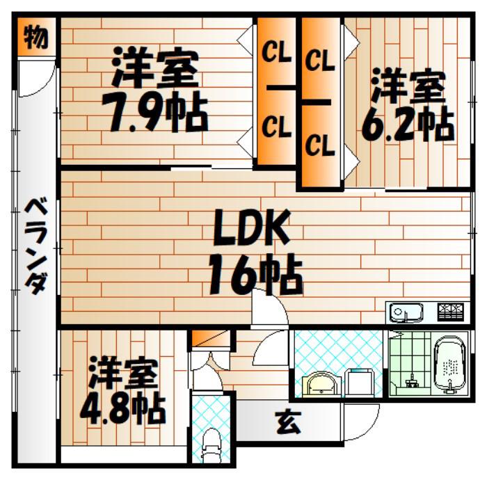 フェルト130(3LDK/2階)の間取り写真