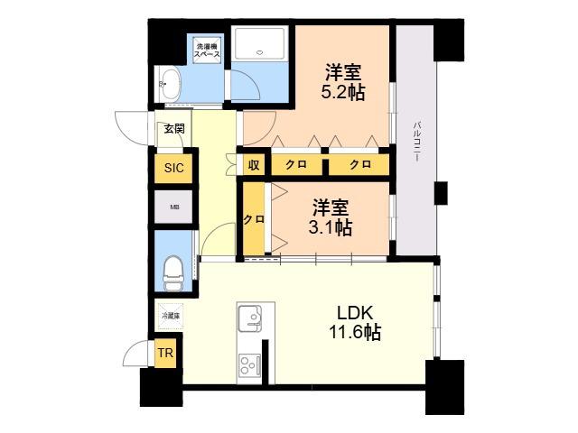 エンクレスト空港前(2LDK/14階)の間取り写真