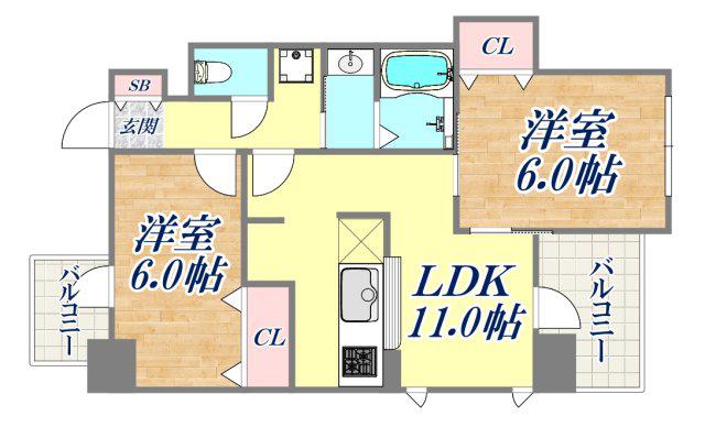 メゾン・ヌーベル新神戸(2LDK/4階)の間取り写真