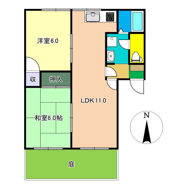 フレグランス南久万(2LDK/1階)の間取り写真