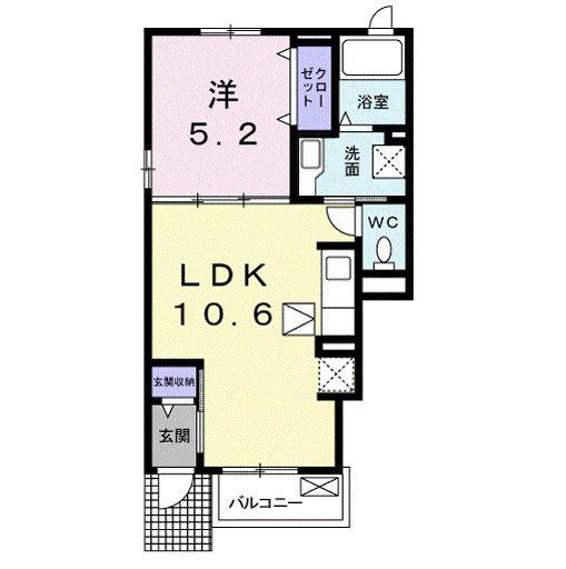 ヴィルドミール Y(1LDK/1階)の間取り写真