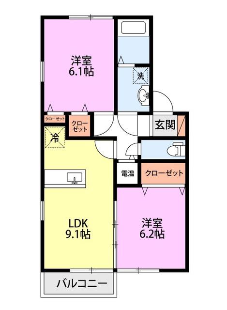 美しの郷 ひまわり(2LDK/2階)の間取り写真