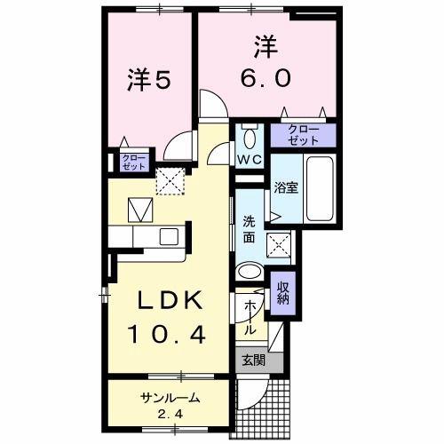 フォレスタ野間口(2LDK/1階)の間取り写真