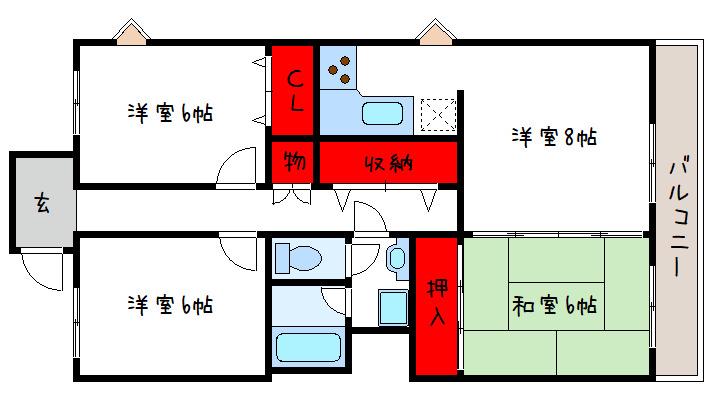 曙フラッツ(3LDK/4階)の間取り写真