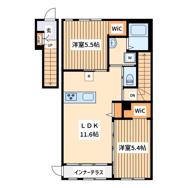 アウローラⅠ(2LDK/2階)の間取り写真