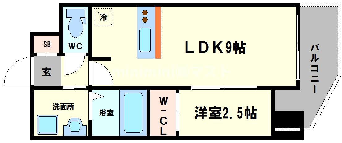 アドバンス難波ラシュレ(1LDK/12階)の間取り写真
