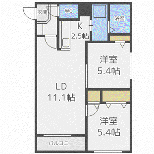 グローリー伏見(2LDK/4階)の間取り写真