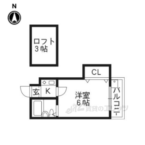 ベルメゾン京都(1K/2階)の間取り写真