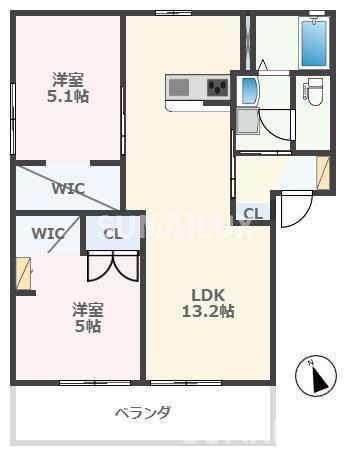 果楽苑  弐番館(2LDK/1階)の間取り写真