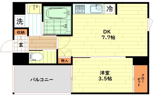ライブガーデン新大阪(1DK/3階)の間取り写真