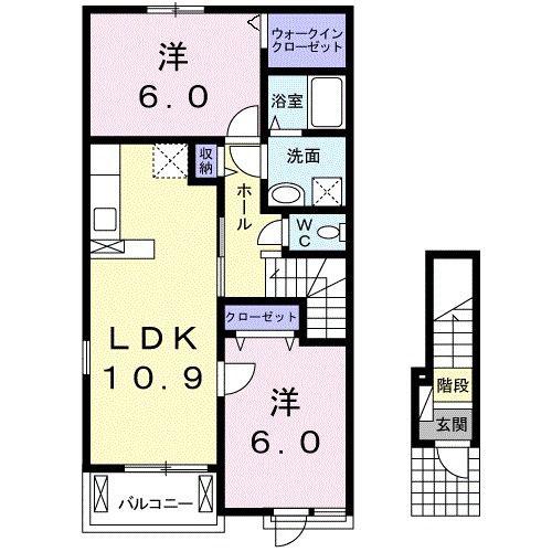 キャッスルビーチ B(2LDK/2階)の間取り写真