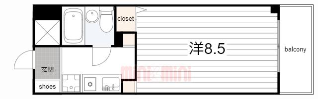 猪名寺パークマンションII(1K/6階)の間取り写真