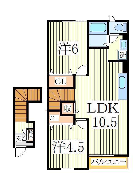 カーザ・ジョバーネ(2LDK/2階)の間取り写真