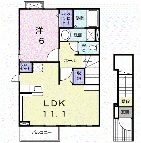 ツインズ久世原 B(1LDK/2階)の間取り写真
