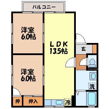 セジュールM-A(2LDK/2階)の間取り写真