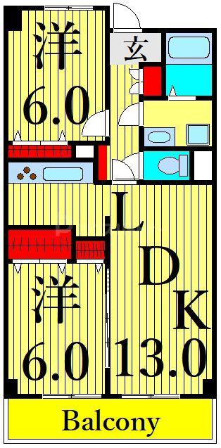 グランコート東尾久(2LDK/4階)の間取り写真